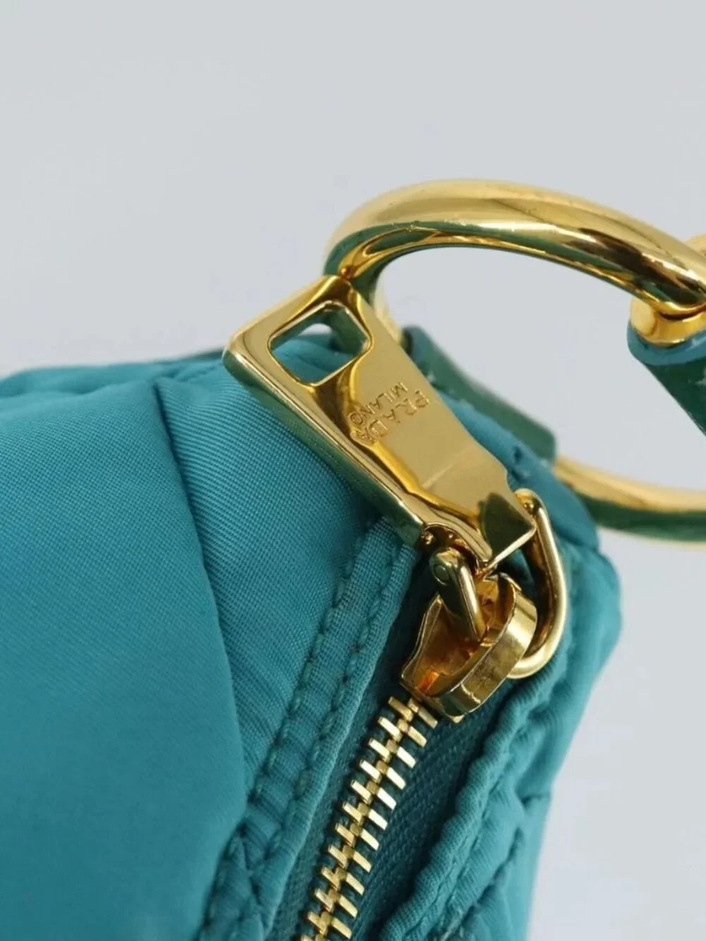 PRADA Shoulder Bag Nylon Blue Gold Auth